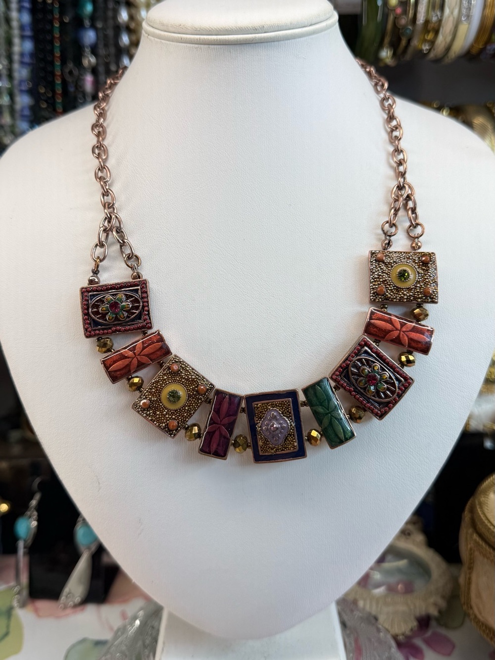 New Multicolor Bohemian Tile Pendant Necklace by